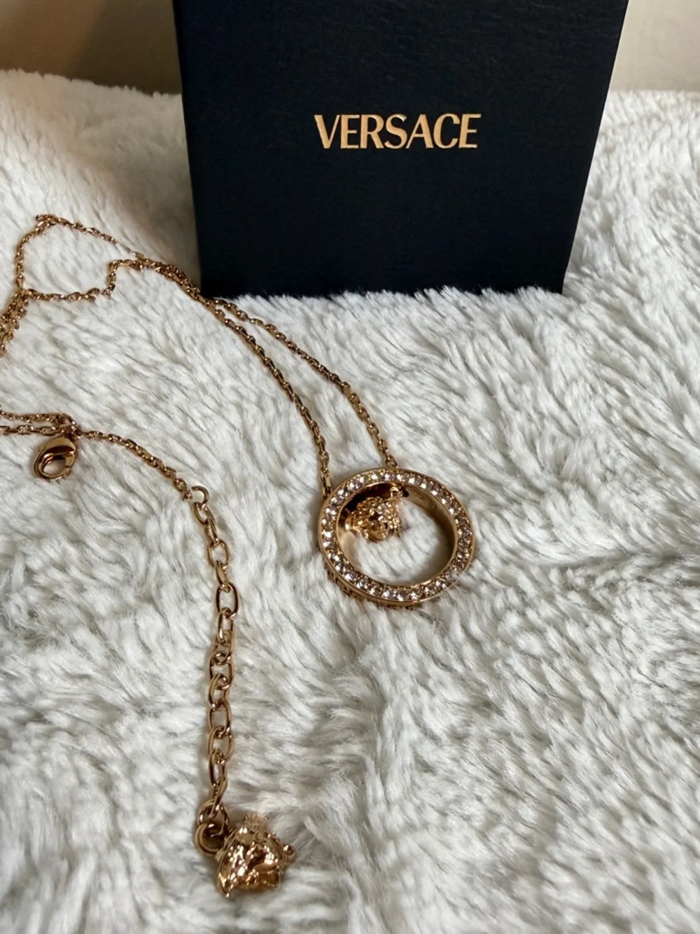 Versace bronze Gold Crystal-Embellished Medusa Circle Necklace